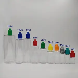 Sıkma şeffaf 5ml 10ml 15ml 20ml 30ml 50ml 100ml çocuk geçirmez Crc kapaklı dağıtım sıvı şeffaf Pet plastik şişe suyu için