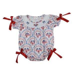RTS - Ropa de Bebé Niña con Estampado del 4 de Julio Estadounidense, Algodón y Elastano, con Lazos, Mono de Burbuja para Bebés, con Cierre, Informal, para Recién Nacidos - Product Image 1