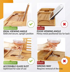 Organisateur de <span class=keywords><strong>baignoire</strong></span> en bambou réglable et pliable, plateau de bain de luxe extensible en bois pour une expérience de bain relaxante et une touche décorative - Product Image 5
