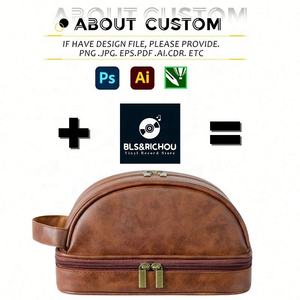 Vente en gros Sac de rangement de voyage portable Trousse de toilette étanche multifonctionnelle Trousse de maquillage rétro en cuir PU personnalisée avec logo - Product Image 3