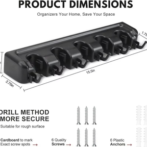 Plastic <b>Mop</b> Holder <b>Wall</b> Mounted Broom Hook 3/4/5 Position Multi-Functional Broomstick Storage Rack Bathroom Organizer - Product Image 6