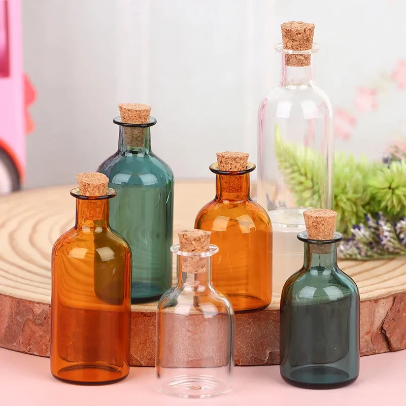Vaso in miniatura contenitore piccola bottiglia di vetro con copertura in sughero modello stampato per accessori decorazione casa delle bambole