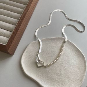Collar de Clavícula de Plata de Ley S925 con Cadena de Espina de Serpiente y Perla en Forma de Corazón para Mujer, Uso Diario - Product Image 2