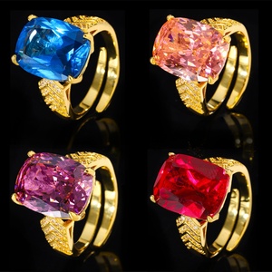 Factory Wholesale Eco-friendly Copper Gold Plated 12*16MM Blue Zircon Vintage <b>Rings</b> Women for Statement - Product Image 3