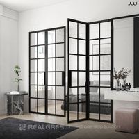 Porte battante en verre avec cadre en acier Realgres, bordure ultra-fine, verre trempé transparent, porte de suite d'hôtel