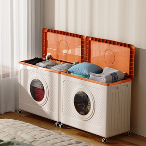 Clothing Organizer Storage Box With Lid Large Capacity For Clothes And Bedding Portable Home Use Rectangle Shape Gray Orange - Product Image 1
