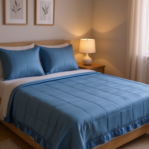 Couverture de lit rectangulaire surdimensionnée en polyester tissé, garnie de satin, alternative au duvet, unie, minimaliste, toutes saisons - Product Image 2