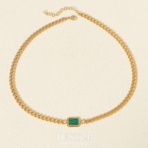 Gargantilla de cadena de eslabones cubanos vintage, collar de acero inoxidable chapado en oro de 18 quilates con piedra turquesa, conjunto de joyería de fiesta de fábrica - Product Image 6