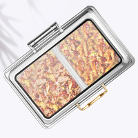 Setengah emas Stainless Steel persegi diri melayani makanan hangat 6L/9L katering chaffer piring listrik/Gas untuk Hotel Banquet pesta