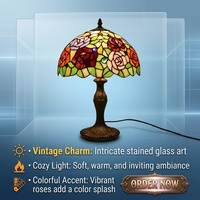 Lampe de bureau LED LongHuiJing en verre teinté à motif floral méditerranéen, base en alliage de zinc, design flexible, alimentation CA, décoration d'intérieur