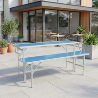 Table pliante moderne en aluminium avec base trépied réglable en hauteur, design peu encombrant pour usage extérieur et commercial quotidien