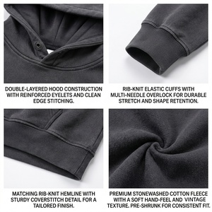 Wholesale Acid Wash Heavyweight 100% Cotton Oversized Blank Hoodies Custom Print Logo <b>Hip</b> Hop Vintage hoodie Streetwear <b>For</b> Men - Product Image 2