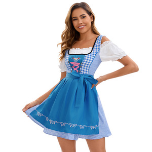 Vestido Dirndl para mujer, estilo Oktoberfest, azul a cuadros, con corsé y cordones, disfraz para fiesta de cerveza, traje elegante para actuación en escenario - Product Image 5