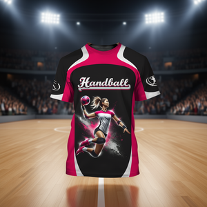 Maglia da pallamano personalizzata rosa e nera con nome e numero, maglietta sportiva personalizzata per donne e uomini, uniformi da squadra - Product Image 3