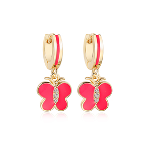 Venta caliente personalizado chapado en oro rojo mariposa bebé joyería pendientes para niños para recién nacidos con circón para bodas y fiestas - Product Image 1