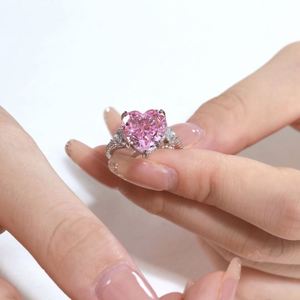 Dylam S925 <b>Silver</b> Birthstone <b>Rings</b> for Women Girls With Pink 6ct Heart <b>Solitaire</b> 8A Zirconia Diamond Halo Eternity Bands <b>Rings</b> - Product Image 3