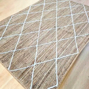 Modern Geometric Jute Area Rug Rectangle Flat Weave Non-Slip Rubber Backing Living Room Decor Natural Beige Tone - Product Image 1