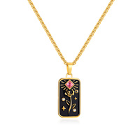 Collier de conception de fleur de mode collier de carte de tarot de fleur d'émail d'acier inoxydable