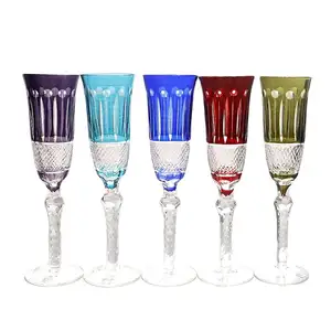 Copas de vino de cristal Multicolor, copa de champán hecha a mano tallada, regalo de boda con caja