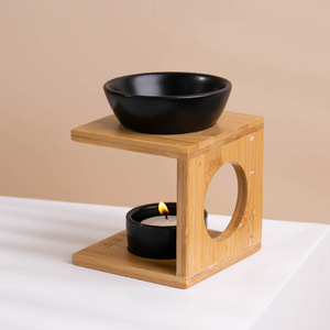 Portacandele, Diffusore di Aromi, Bruciatore di Cera Profumata, Bruciatore di Oli Essenziali Personalizzato in Bambù e Ceramica - Product Image 3