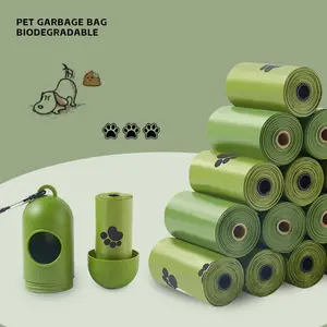 Custom Paw Printed Green Eco Friendly Pet Dog Poop Bag Cornstarch Biodegradable Compostable Disposable Pet Waste Garbage Bags