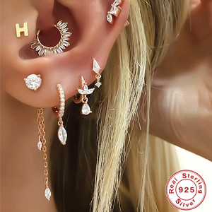 CANNER Joyería de Moda, Pendientes de Plata S925 con Zirconia Marquise Ojo de Caballo, Tipo Broche, para Perforación de Cartílago, Pequeños Aros de Moda - Product Image 4