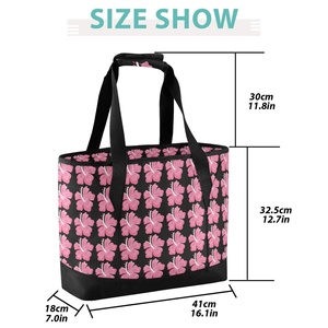 Sac isotherme pour déjeuner avec logo personnalisé, design Hibiscus rose Hawaï, sac isotherme pour déjeuner pour femmes avec poches - Product Image 3