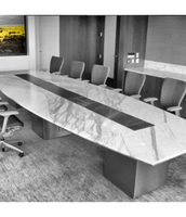 Table de bureau ovale moderne en pierre artificielle au design géométrique, idéale pour le bureau à domicile et l'usage commercial, avec garantie de 10 ans