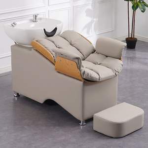 Champú de salón de belleza de diseño moderno, Unidad de retrolavado, estación de fregadero, fregadero de cerámica inclinable con asiento ajustable <span class=keywords><strong>para</strong></span> cama de lavado de cabello - Product Image 4