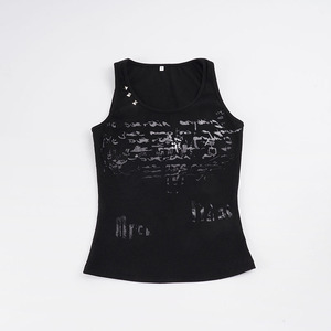 Top de punto acanalado ajustado con estampado de letras estilo urbano oscuro para chica, chaleco básico sin mangas con detalles de remaches sexys y únicos. - Product Image 6