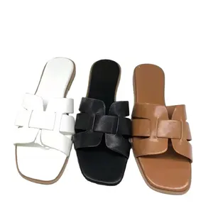 H Belt Slipper รองเท้าแตะของผู้หญิง,รองเท้าแตะชายหาดหนังพียูสวมใส่สบายแบบสายเดี่ยวลำลองกลางแจ้งส้นเตี้ย