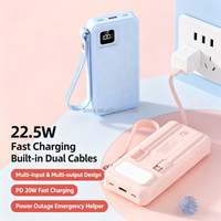 Nuevo Cargador Portátil con Logotipo Personalizado, Tipo-C, Carga Rápida Bidireccional de 22.5W, 10000mAh, Cables Integrados, Banco de Energía de 20000mAh