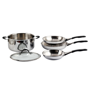 Ensemble de casseroles et poêles en acier inoxydable au design minimaliste, compatibles induction, avec couvercle en verre - Product Image 5