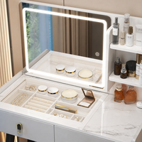 Meuble de chambre à coucher en bois, meuble de maquillage moderne adapté aux appartements, avec armoire latérale et miroir à éclairage tactile à 3 couleurs