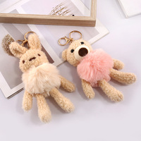 Porte-clés en peluche ours en peluche mignon, adorable pompon en fausse fourrure lapin, porte-clés moelleux, pendentif pour sac à main