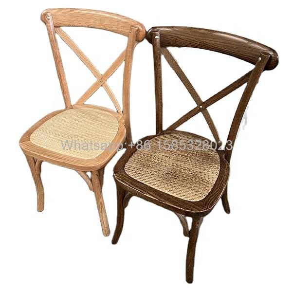 Stackable wholesale brown oak dining rental wedding X back chair wood