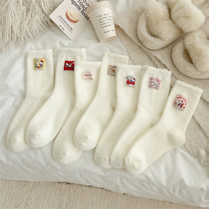 Kitty Fleece Socks Women Mid Calf Warm Soft Cozy Home Sleep Socks Anime Cartoon Pattern Autumn Winter Indoor - Product Image 1