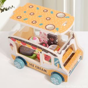 Camion de crème glacée en bois pour enfants de 36 mois et plus, jeu de tri de formes en bois, jeu de rôle éducatif - Product Image 4