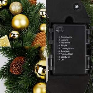 Guirlande de Noël lumineuse Hausse avec support métallique, pré-éclairée, grand nœud doré, pommes de pin, fonctionne sur piles, 40 LED, pour la fête - Product Image 4