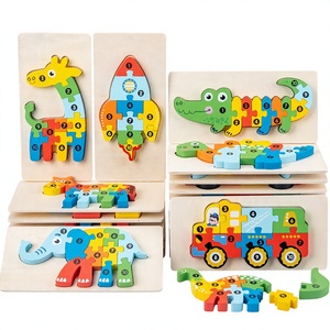 Puzzles en bois éducatifs sur le thème des animaux pour les enfants de 3 <span class=keywords><strong>ans</strong></span>, jouet Montessori pour tout-petits, cadeau pour les garçons et les filles, respectueux de l'environnement, améliore les compétences manuelles - Product Image 1
