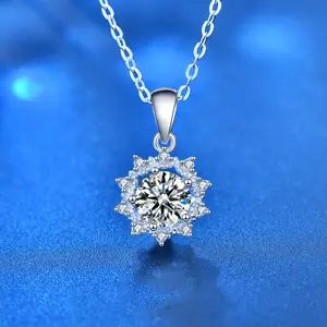 2024 desain baru Sunflower berlian Moissanite kalung untuk wanita pria Vvs Moissanite liontin