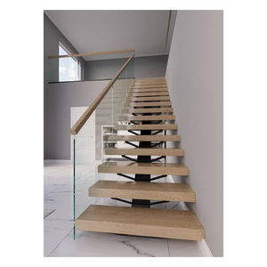 Escalera de viga central personalizada con peldaños de madera maciza y barandilla de vidrio - Product Image 2