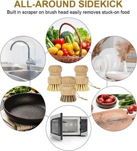 Natural Eco-Friendly Bamboo Handle Kitchen Cleaning Scourer <b>Brush</b> with Degradable Sisal for Dish Pot Bottles <b>Scrubbing</b> - Product Image 3