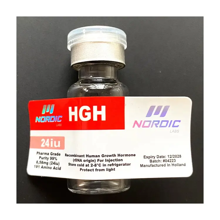 Etiqueta e caixa de vial 148-vermelho impressão 24iu pequeno vial 2ml etiqueta adesiva de embalagem de garrafa 191 amino ácido h gh etiqueta