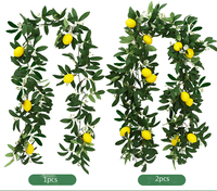 Nep Hangende Plant String Hot Selling Faux Gele Fruit Wijnstok Met Groene Bladeren 2M Kunstmatige Citroenslinger Voor Woondecoratie