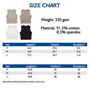 220GSM algodón Baddie camiseta para mujer Slim Fit sin mangas recortada cuello redondo Color sólido - Product Image 4