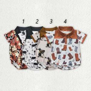 Abbigliamento Estivo <span class=keywords><strong>per</strong></span> Neonati di Marca, Tutina <span class=keywords><strong>Polo</strong></span> a Maniche Corte con Stampe di Stivali da Cowboy Western - Product Image 2