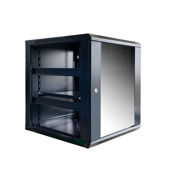 16U Server Rack Wall Mount 19 Inch Steel IP20 Protection Tempered Glass Door Flat Pack Cabinet with Static Loading 100kg