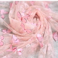 Tissu de broderie 3D en dentelle légère papillon avec voile scintillant voile de mariage robe de coiffure en poudre multicolore élégant rideau de lit