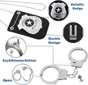 4 Piezas de <span class=keywords><strong>Accesorios</strong></span> de <span class=keywords><strong>Disfraz</strong></span> de Policía con Gafas de Sol, Auricular, Insignia y Esposas para Adultos Unisex de Poliéster para Cosplay - Product Image 3
